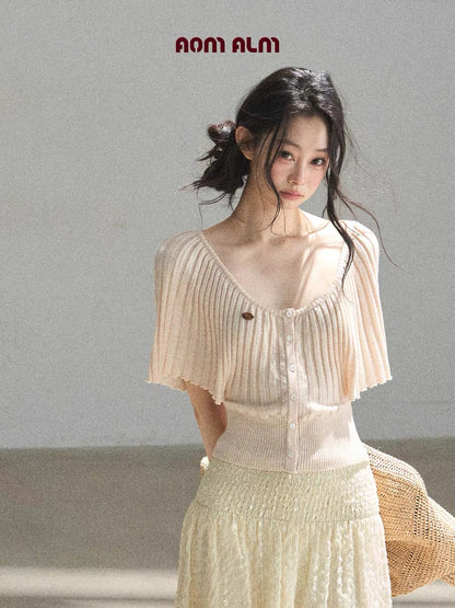 AOMALM's "Warm Orange Sugar" French Sweet Knit Short-Sleeve T-Shirt for Women, Summer Short Top
