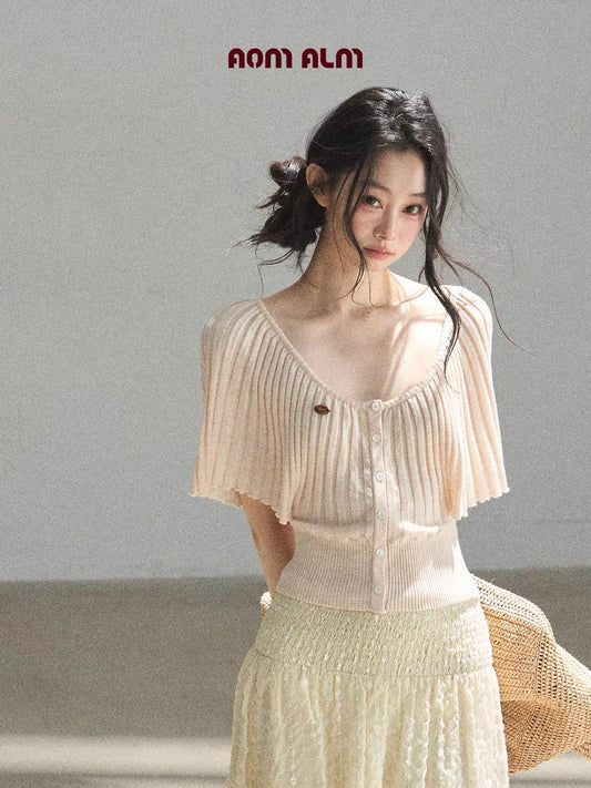 AOMALM's "Warm Orange Sugar" French Sweet Knit Short-Sleeve T-Shirt for Women, Summer Short Top