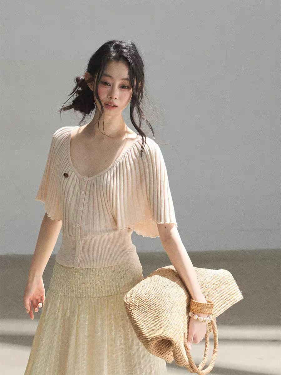 AOMALM's "Warm Orange Sugar" French Sweet Knit Short-Sleeve T-Shirt for Women, Summer Short Top