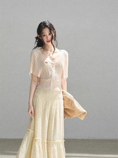 AOMALM's "Warm Orange Sugar" French Sweet Knit Short-Sleeve T-Shirt for Women, Summer Short Top