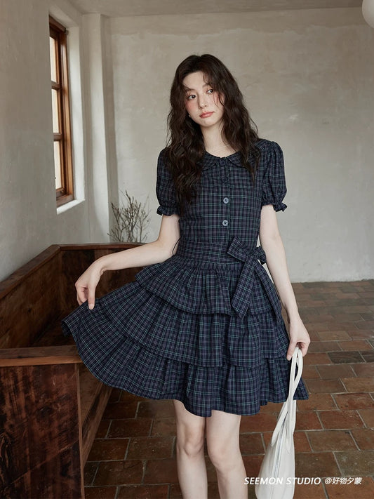 Ximeng 2025 new summer Korean style temperament skirt popular unique niche design small size plaid dress
