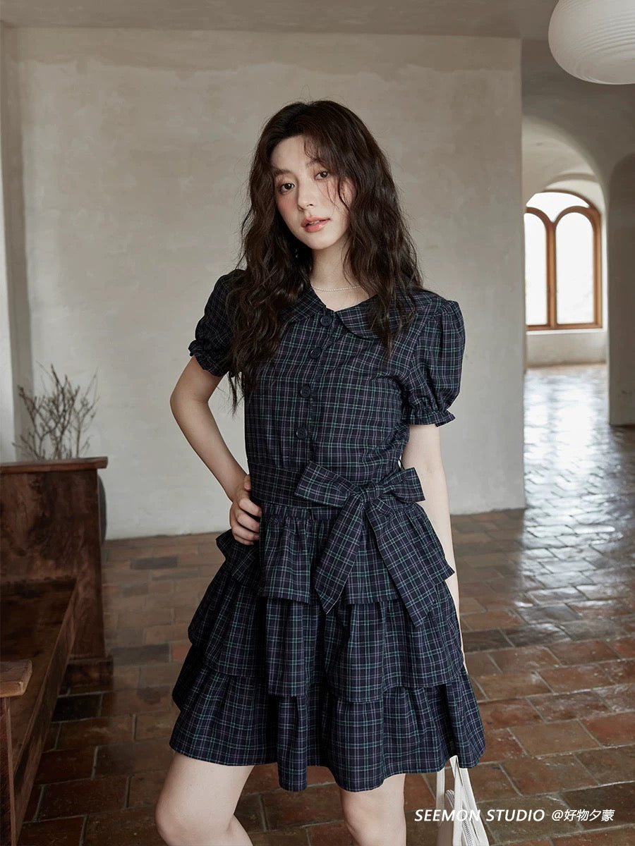 Ximeng 2025 new summer Korean style temperament skirt popular unique niche design small size plaid dress