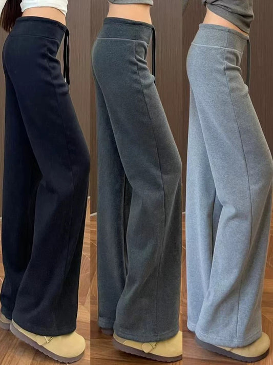 Velvet thickened straight sports pants for women 2024 new autumn and winter high waist slimming and drapey casual wide leg sweatpants