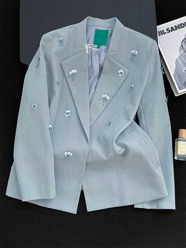 2025 Autumn New Style Women's Suit Jacket, Fashionable Double-Breasted Short Jacket with Floral Decoration, Elegant and Flattering Top