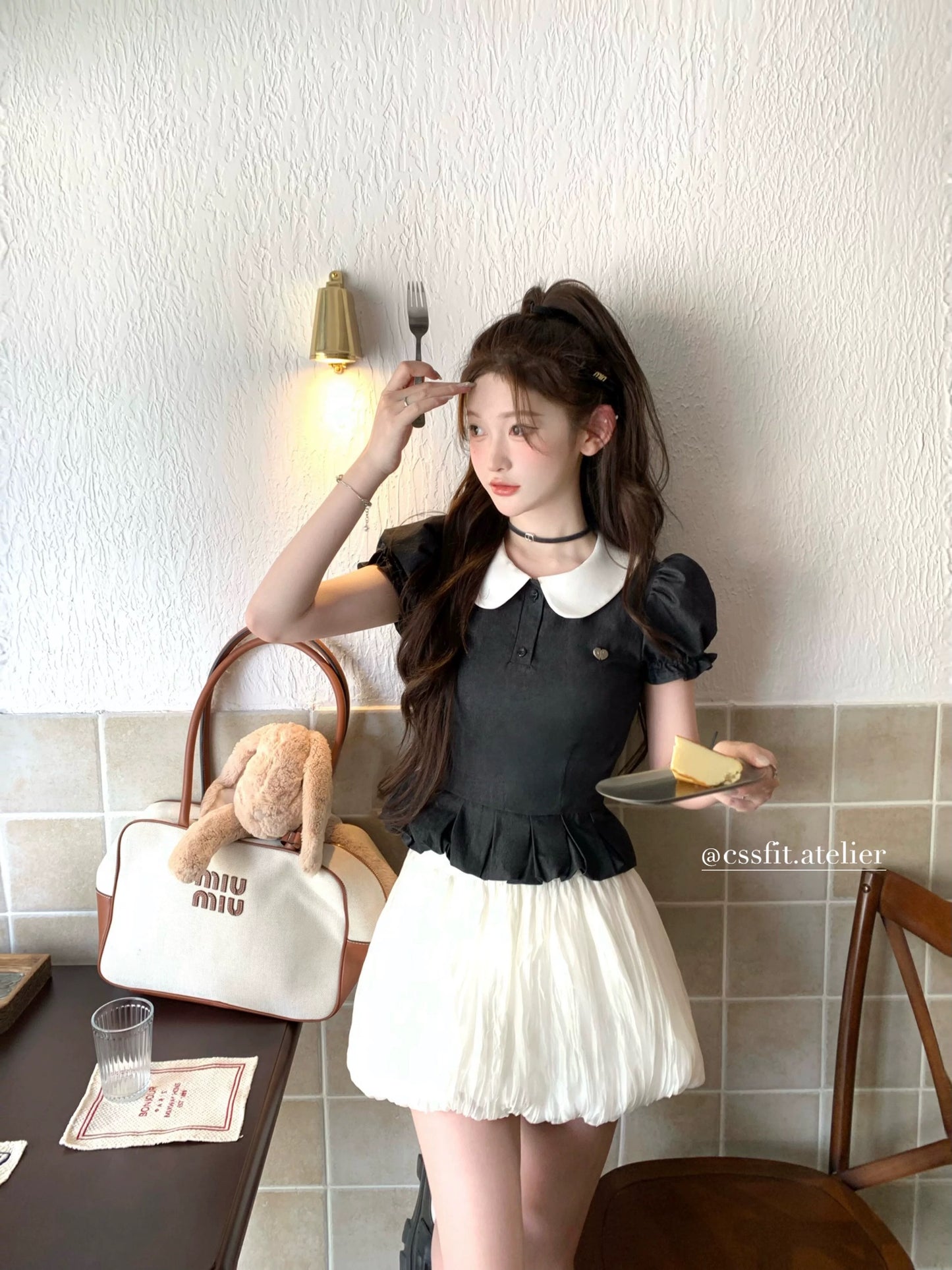 Chi Umbrella 24/ss Summer Escape Textured denim bud cotton baby doll collar top & dress