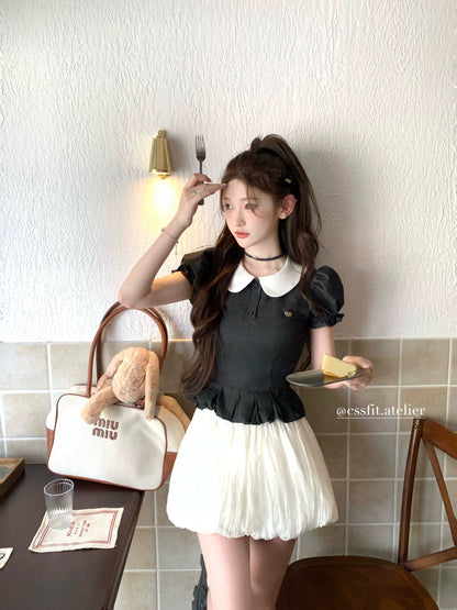 Chi Umbrella 24/ss Summer Escape Textured denim bud cotton baby doll collar top & dress