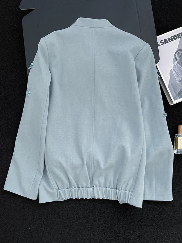 2025 Autumn New Style Women's Suit Jacket, Fashionable Double-Breasted Short Jacket with Floral Decoration, Elegant and Flattering Top
