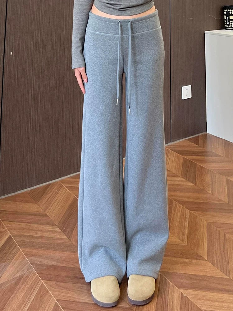 Velvet thickened straight sports pants for women 2024 new autumn and winter high waist slimming and drapey casual wide leg sweatpants