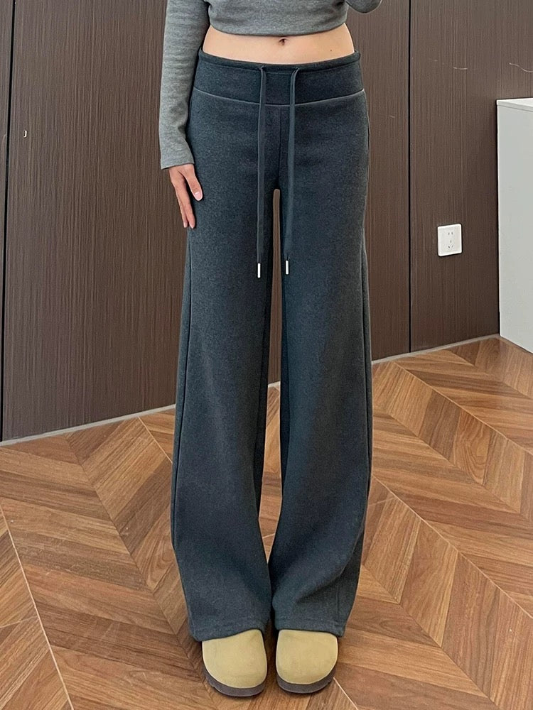 Velvet thickened straight sports pants for women 2024 new autumn and winter high waist slimming and drapey casual wide leg sweatpants