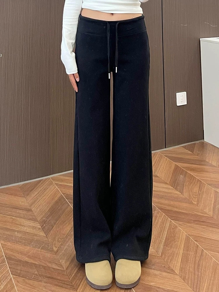Velvet thickened straight sports pants for women 2024 new autumn and winter high waist slimming and drapey casual wide leg sweatpants