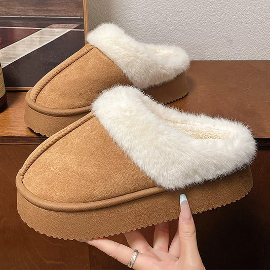 2024 New Suede Cotton Slippers Women's Autumn and Winter Indoor Home Use Thick-Soled Internet Celebrity Mori Women's Wool Cotton Slippers
