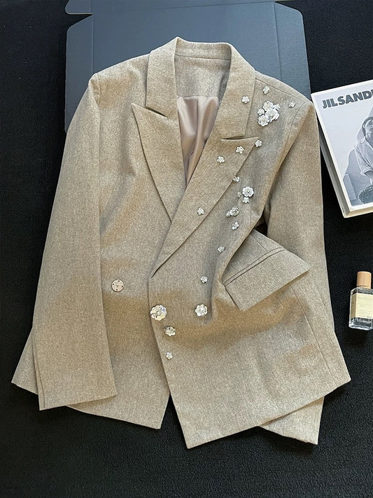 2025 Autumn New Arrival: Old-fashioned Beaded Blazer for Women, Stylish and Elegant Double-breasted Long-sleeved Top