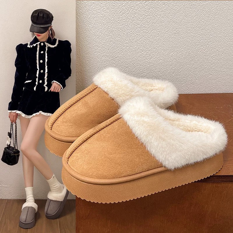 2024 New Suede Cotton Slippers Women's Autumn and Winter Indoor Home Use Thick-Soled Internet Celebrity Mori Women's Wool Cotton Slippers