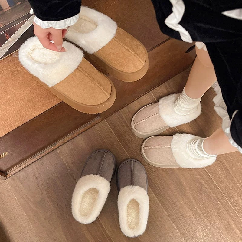 2024 New Suede Cotton Slippers Women's Autumn and Winter Indoor Home Use Thick-Soled Internet Celebrity Mori Women's Wool Cotton Slippers