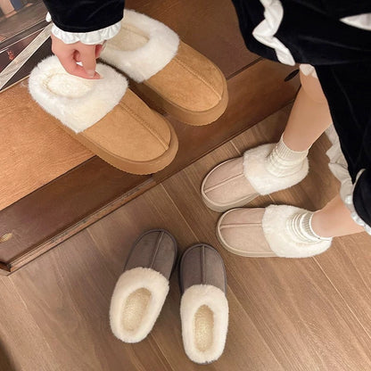 2024 New Suede Cotton Slippers Women's Autumn and Winter Indoor Home Use Thick-Soled Internet Celebrity Mori Women's Wool Cotton Slippers