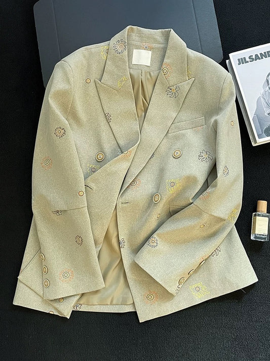 Elegant, stylish, and simple embroidered blazer for women, autumn 2025, loose fit, flattering, and sophisticated.