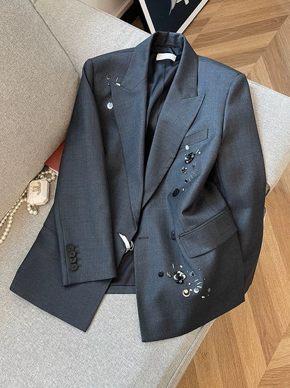2025 Autumn New French Retro Beaded Blazer for Women - Fashionable, Versatile, Slimming, Stylish Suit Jacket