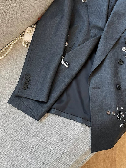 2025 Autumn New French Retro Beaded Blazer for Women - Fashionable, Versatile, Slimming, Stylish Suit Jacket