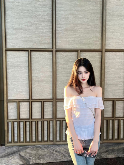 @uniken【Ethereal and Ethereal】Summer Pure and Alluring Off-Shoulder Slim Fit Top for Women