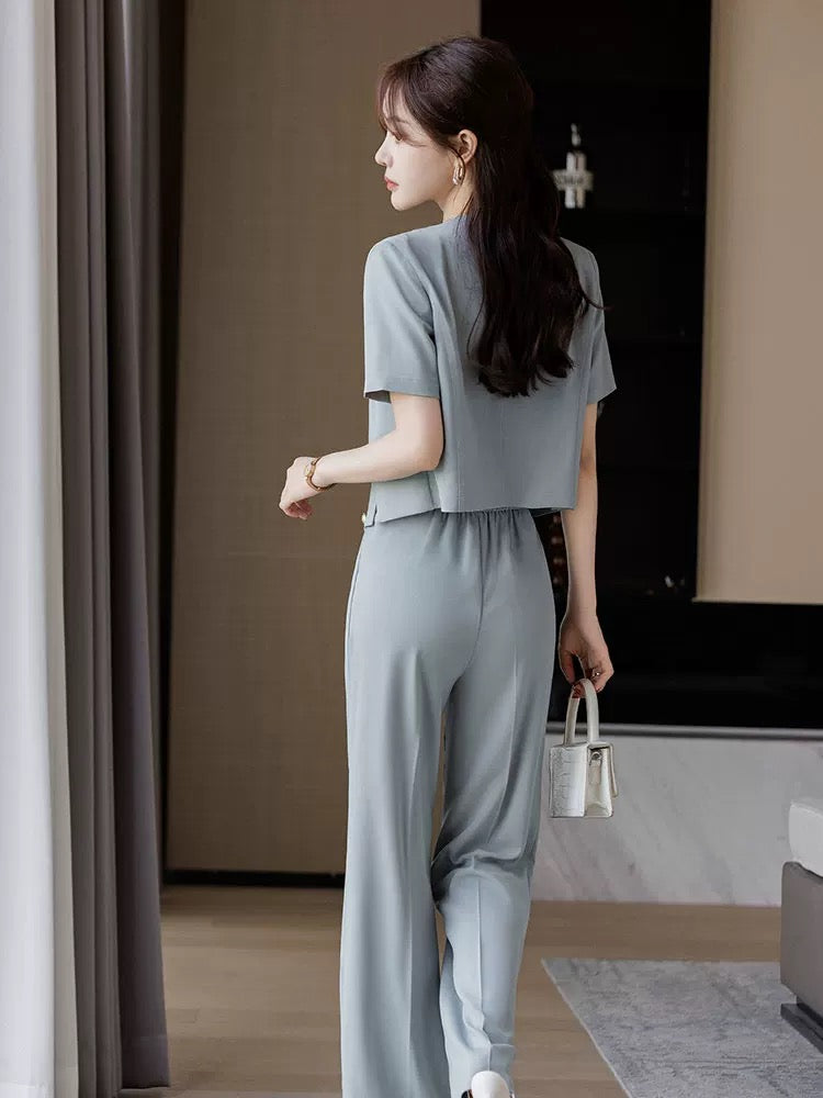Wide-leg pants suit for women 2024 new summer wear complete set of two-piece age-reducing fashion, foreign style, fashionable and casual