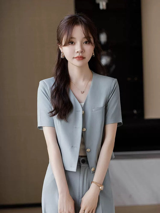 Wide-leg pants suit for women 2024 new summer wear complete set of two-piece age-reducing fashion, foreign style, fashionable and casual