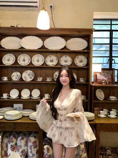 OYFF Fanfan is here! [Firefly Elf] South France Flared Sleeve Floral Dress with Built-in Liner and Skirt