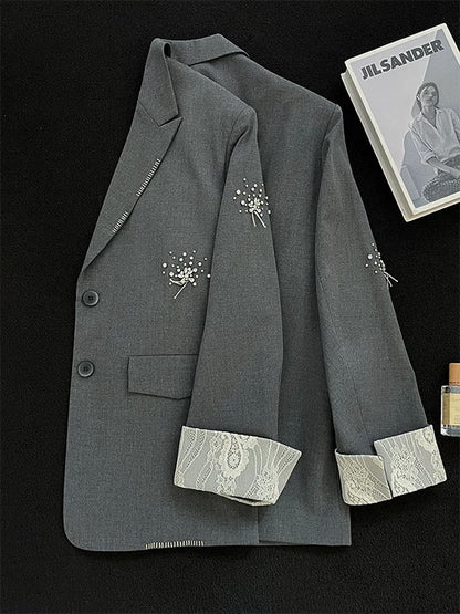 2025 Autumn New Style Fashionable and Elegant Versatile Long-Sleeved Top for Women, French Retro Style, Loose Fit, Slimming Suit Jacket