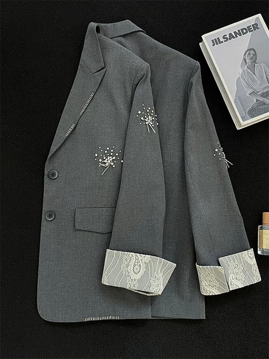2025 Autumn New Style Fashionable and Elegant Versatile Long-Sleeved Top for Women, French Retro Style, Loose Fit, Slimming Suit Jacket