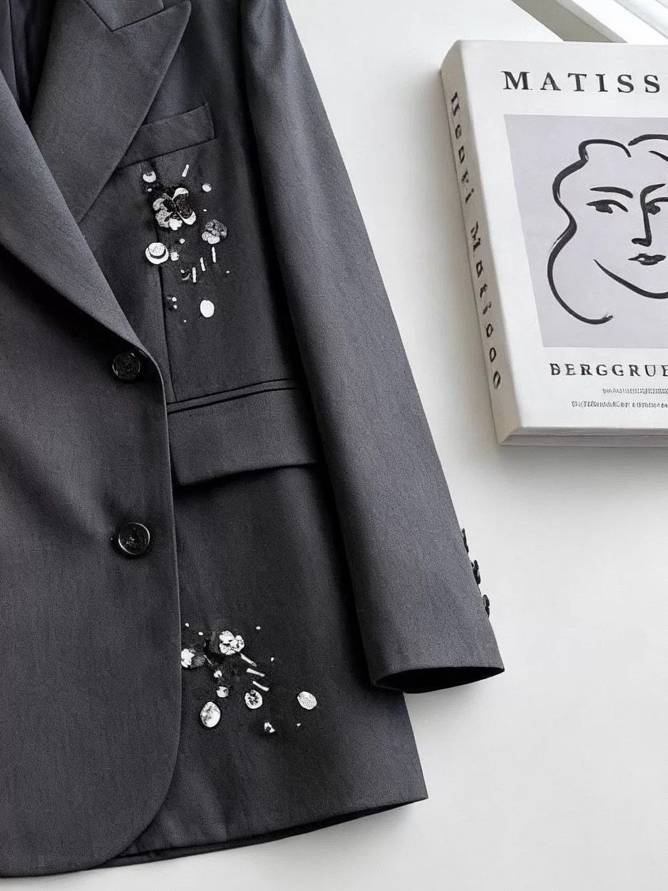 Luxury Beaded Suit Jacket for Women, 2025 New Style, Plus Size, Versatile, Fashionable Lapel Double-Breasted Suit Jacket