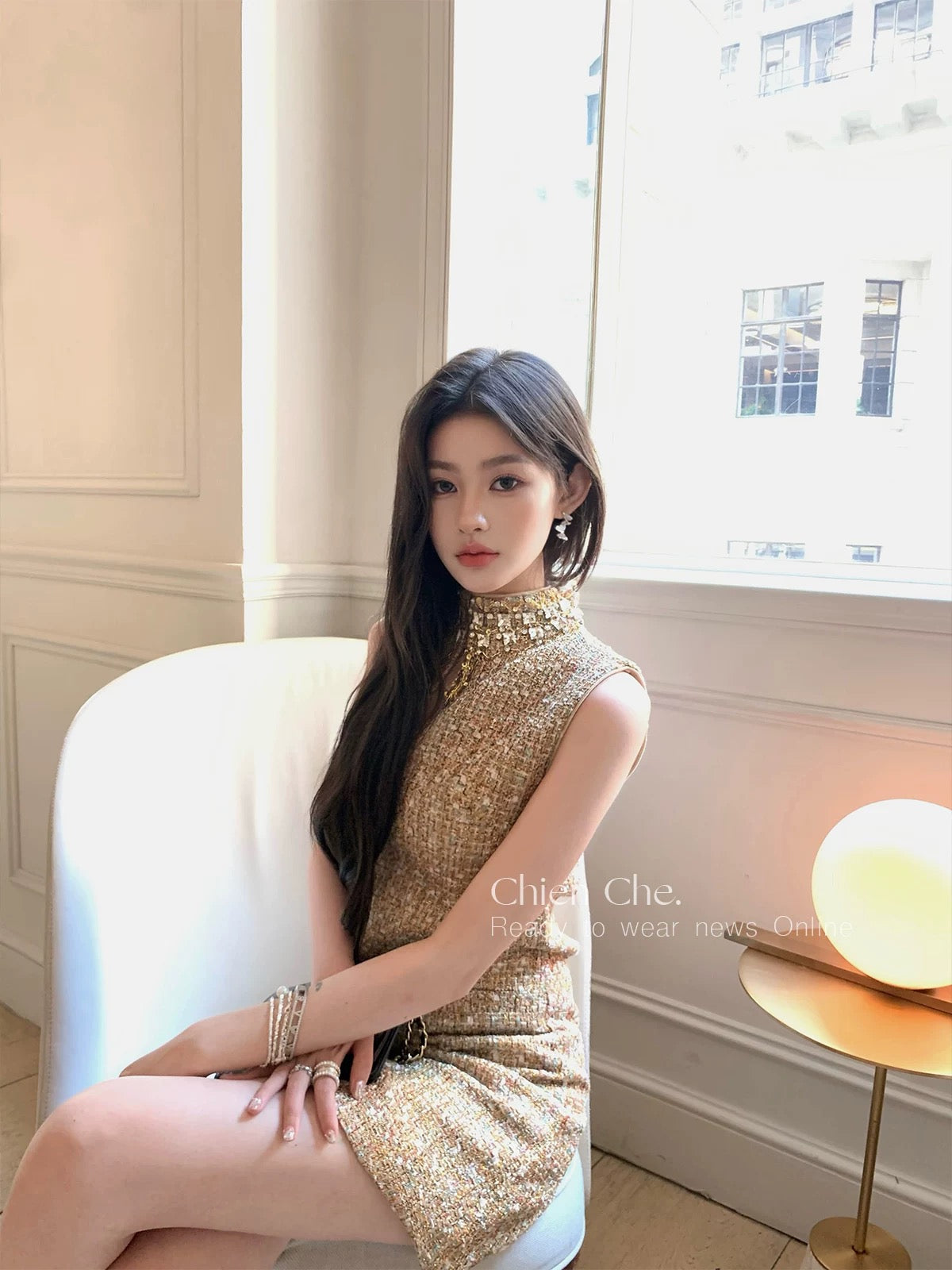 Chien Heavy Industry Diamond-encrusted Chaebol Daughter Dress Summer Small Fragrant Style Beaded Waist Sleeveless Dress for Women