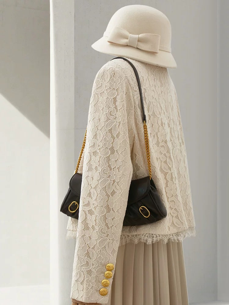 4U4U 2024 spring new style beige lace jacket for women, stunning daughter-in-law, small fragrant style single-breasted top