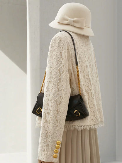 4U4U 2024 spring new style beige lace jacket for women, stunning daughter-in-law, small fragrant style single-breasted top