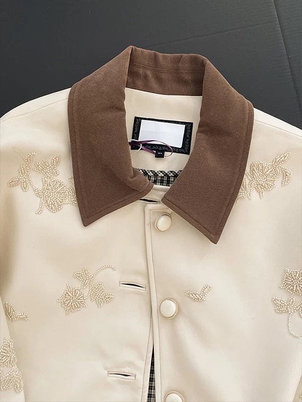 2025 Autumn New French Style Elegant Embroidered Short Cardigan with Lapel and Button-Down Collar - Women's Top