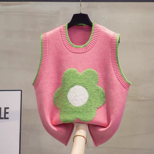 Round neck knitted vest for women, 2025 autumn and winter new style, loose fit, plus size sweater, trendy.