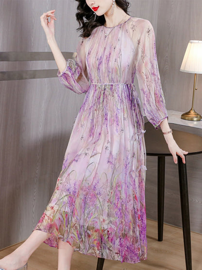 Silk Dress Spring and Autumn 2024 New Tea Break French Big Brand Floral Skirt Super Fairy Gentle Temperament Mulberry Silk Skirt