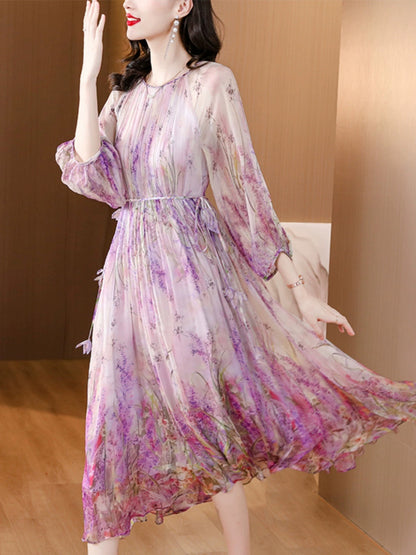 Silk Dress Spring and Autumn 2024 New Tea Break French Big Brand Floral Skirt Super Fairy Gentle Temperament Mulberry Silk Skirt