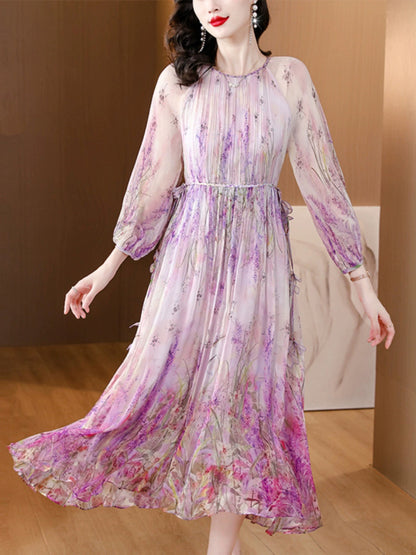 Silk Dress Spring and Autumn 2024 New Tea Break French Big Brand Floral Skirt Super Fairy Gentle Temperament Mulberry Silk Skirt