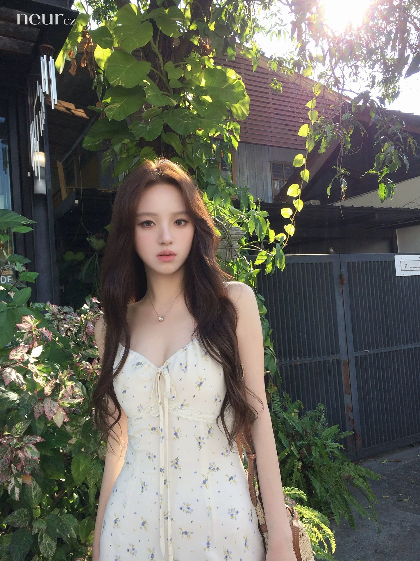 neurcz Long Floral Print Sundress for Women, Spring Style, Drawstring Waist-cinching, Slimming, A-line French Skirt