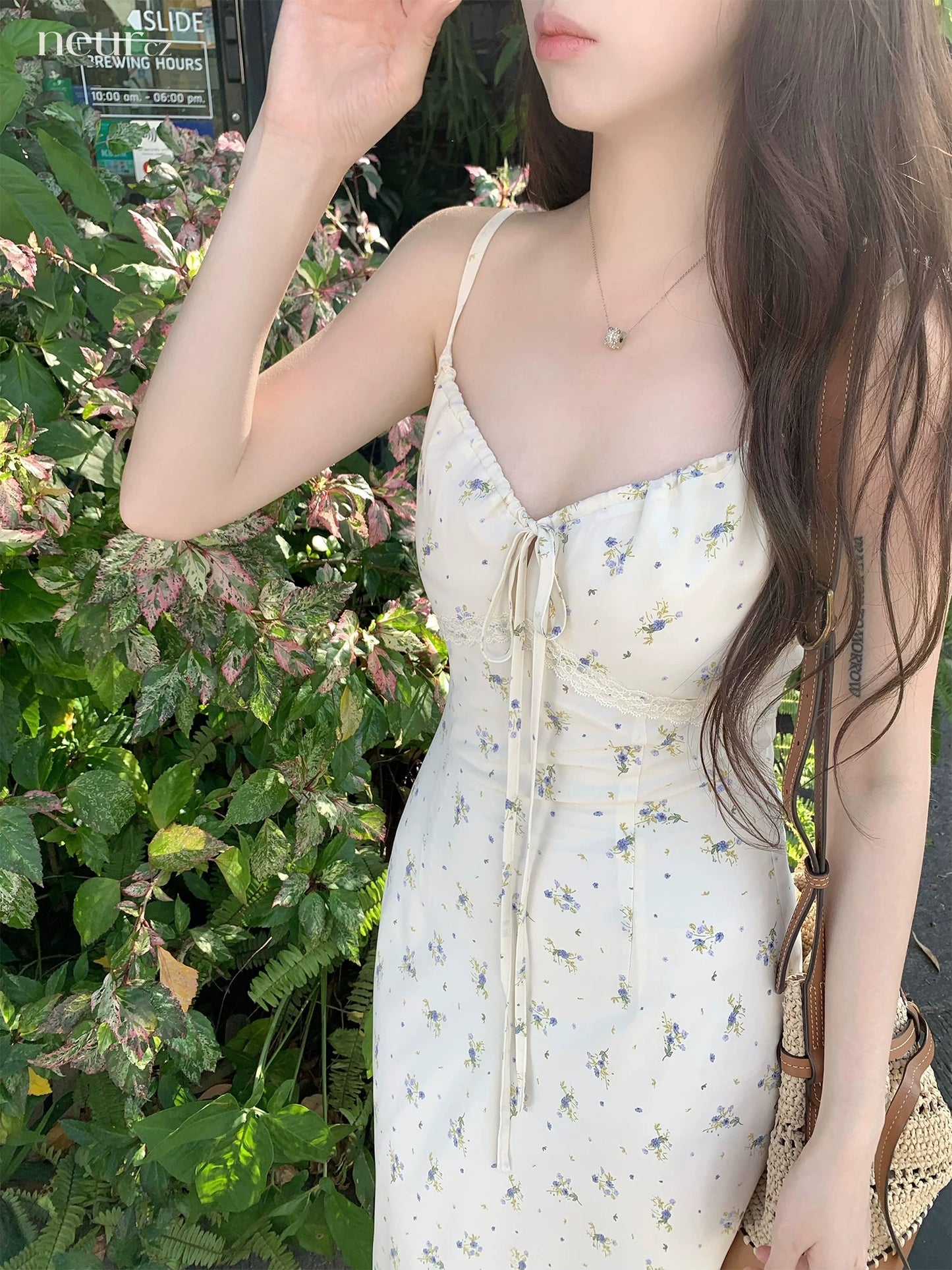 neurcz Long Floral Print Sundress for Women, Spring Style, Drawstring Waist-cinching, Slimming, A-line French Skirt