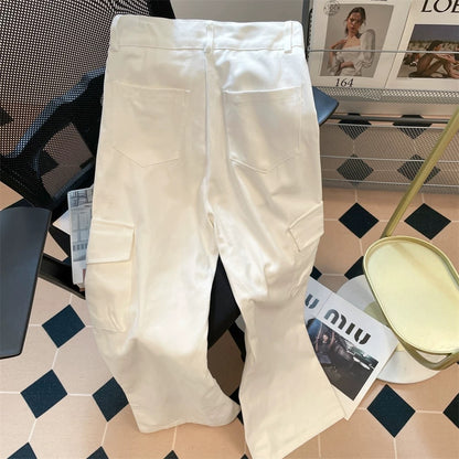 Design sense puppy embroidery white workwear jeans women's summer American loose slim straight floor-length wide-leg pants