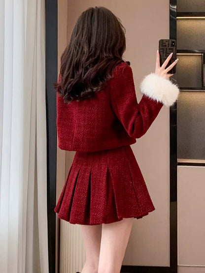 Down jacket red small fragrant style suit skirt winter hot style New Year's high-end new Chinese style improved cheongsam two-piece set