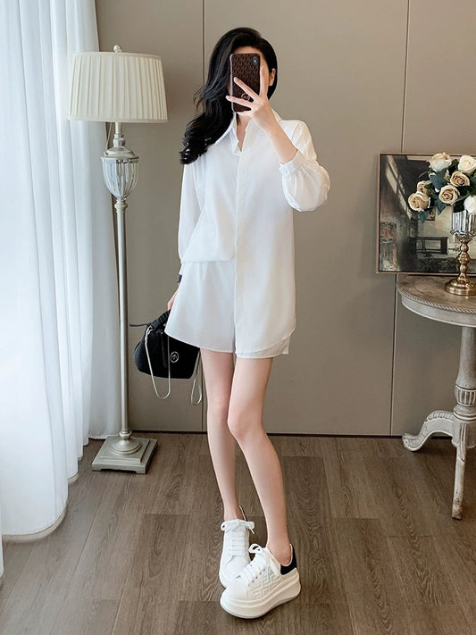 White shirt shorts suit 2024 new commuter women's spring and summer high fashion loose casual three-piece set