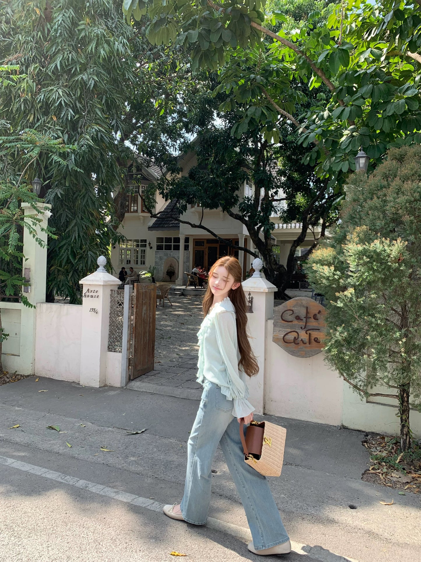 [Q Women's Home New Arrivals 95% Off] Denim Kendall Jeans / Spring Cotton Feel Blue Washed Lace Straight Leg Casual Pants