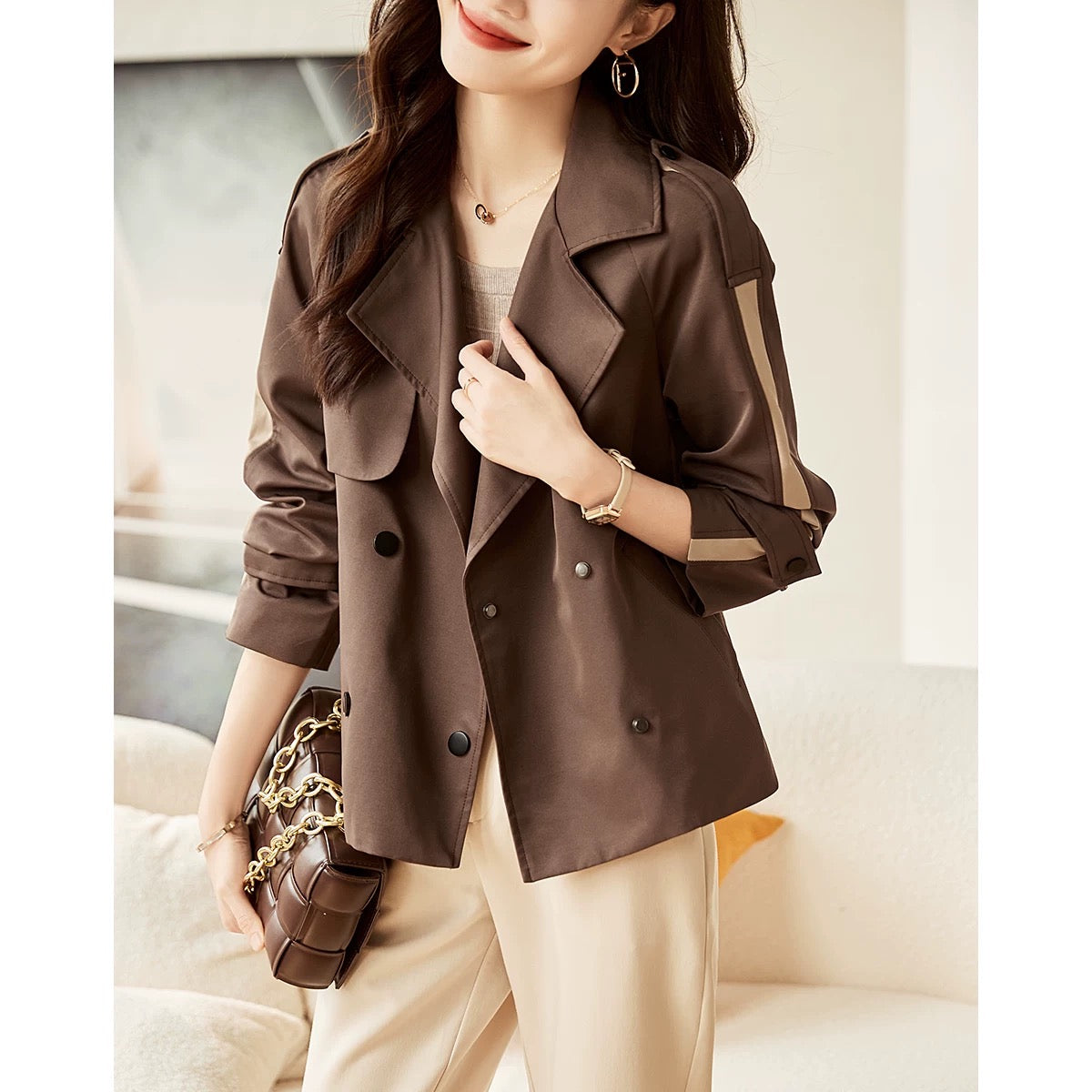 XWI/Xinwei Temperament Slim Windbreaker Women's 2024 Autumn New Korean Style Casual Small Versatile Short Jacket