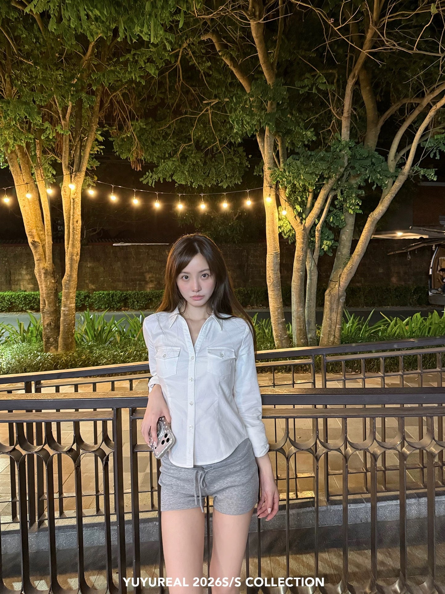 YUYUREAL Intelligent Beauty - Slim Fit Cotton Shirt with Waist-Defining V-Neck, Short Style, Unique Design.