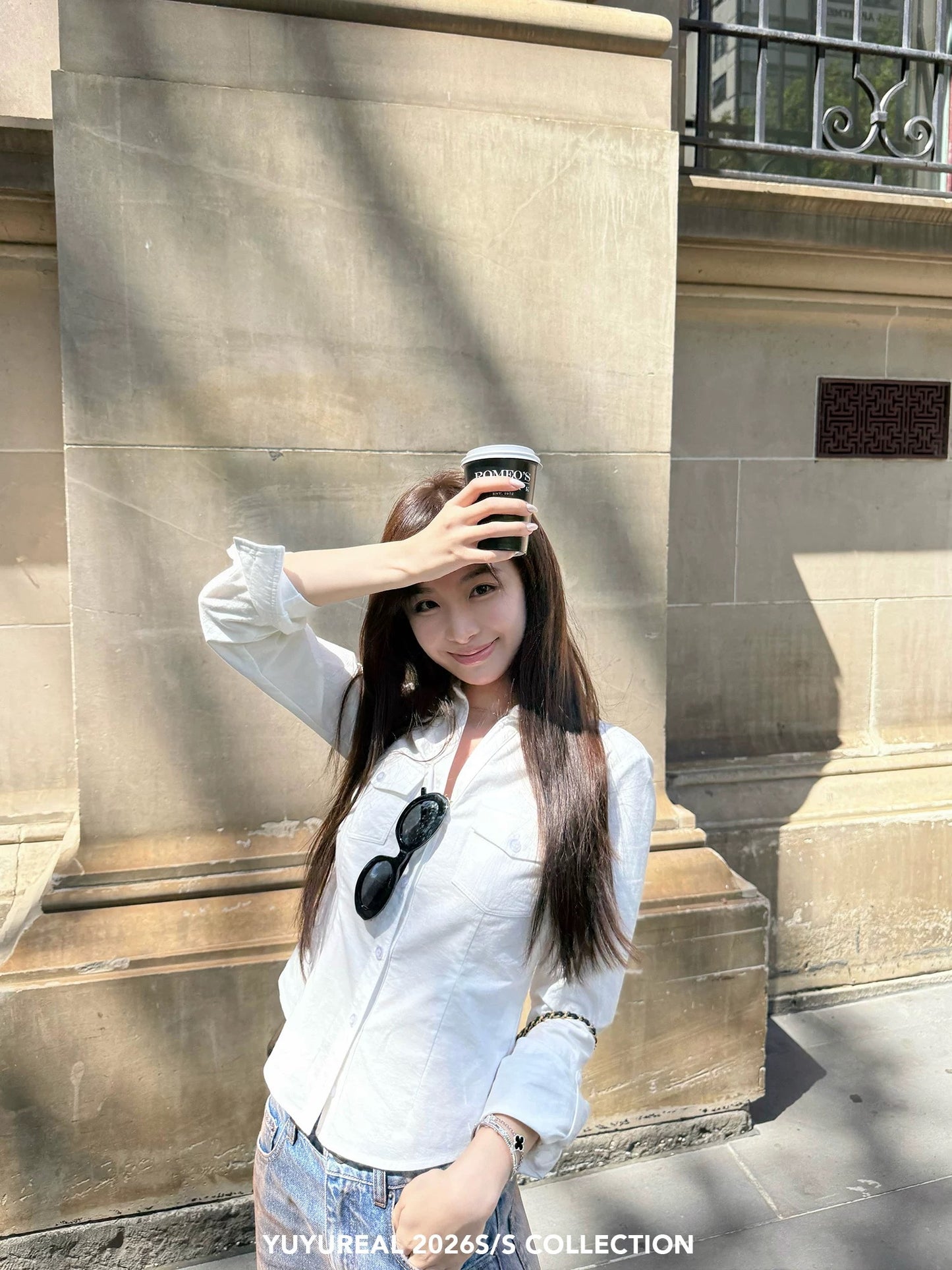 YUYUREAL Intelligent Beauty - Slim Fit Cotton Shirt with Waist-Defining V-Neck, Short Style, Unique Design.