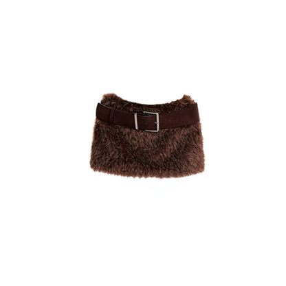 GAOSITONG Women's Spring 2026 Set: Rhinestone-Embellished Turtleneck Fitted Top (Chic & Sassy Style) & Vintage Faux-Fur Skirt