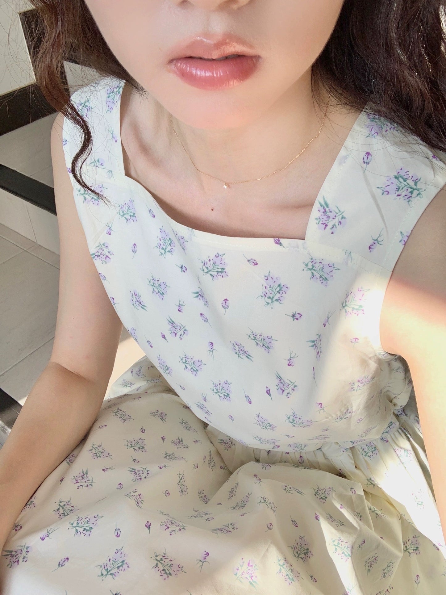 freshtaro taro flower square neck wide shoulder straps waist-cinching dress women's summer casual floral long dress