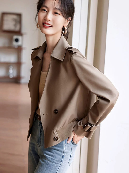 Suit collar short jacket for women petite 2024 spring new commuter simple design jacket top