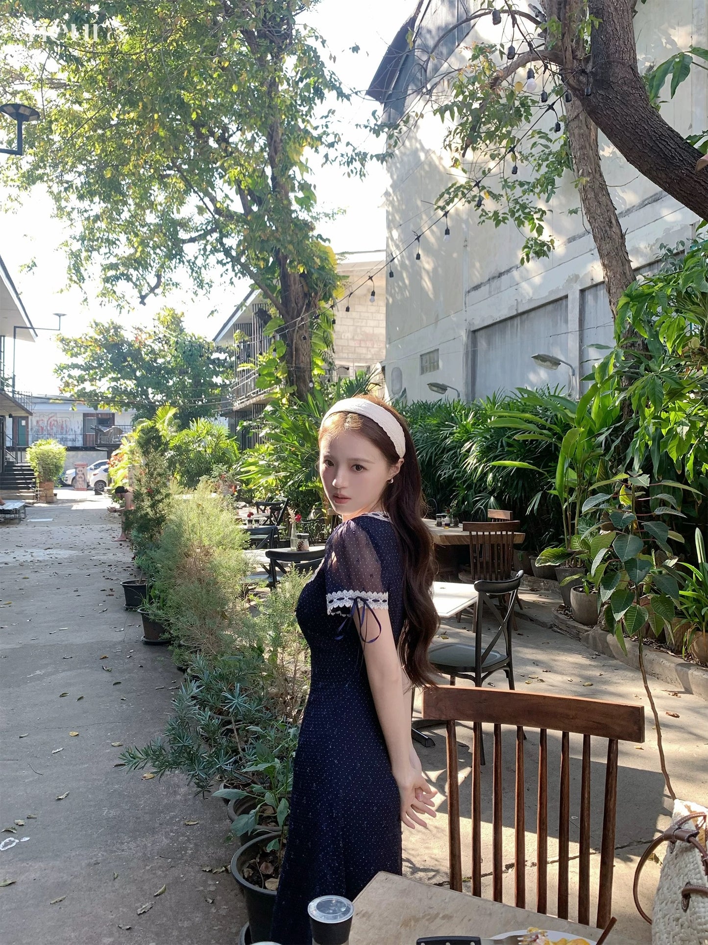 neurcz Lace Square Neck Short Sleeve Polka Dot Long Dress for Women, Spring Style, Puff Sleeves, Slim Waist, Flattering Dress